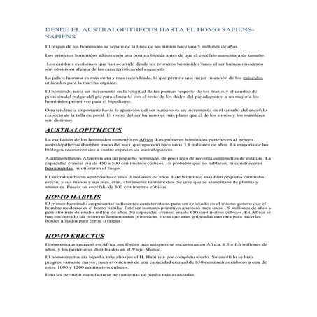 Desde El Australopithecus Hasta El Homo Sapiens