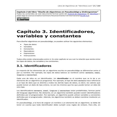 Identificadores variables y constates en pseudocódigo