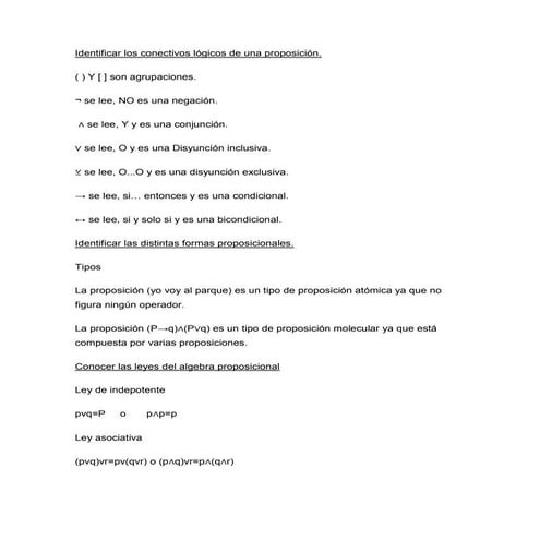 Identificar los conectivos lógicos de una proposición