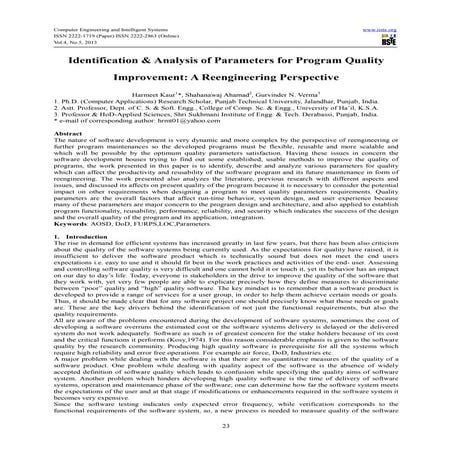 Identification & analysis of parameters for program quality improvement a ree...