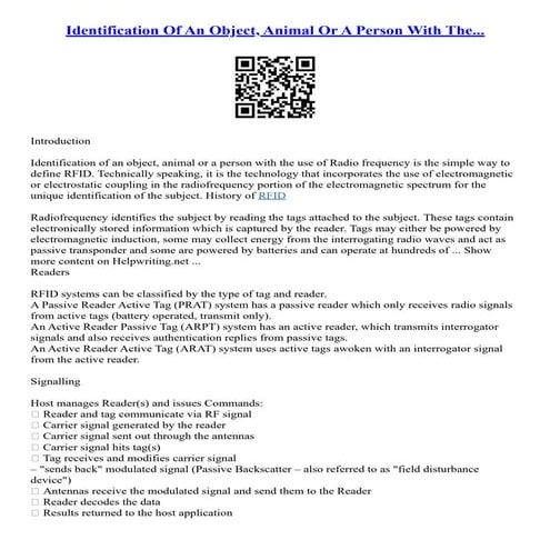 Identification Of An Object, Animal Or A Person With The...