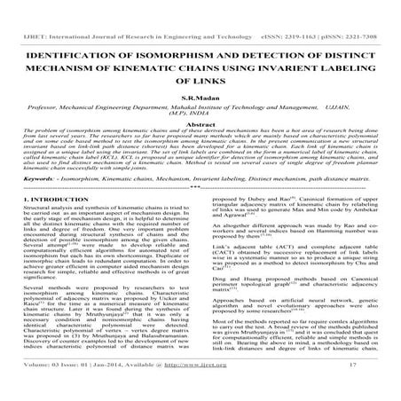 Identification of isomorphism and detection of distinct mechanism of kinemati...