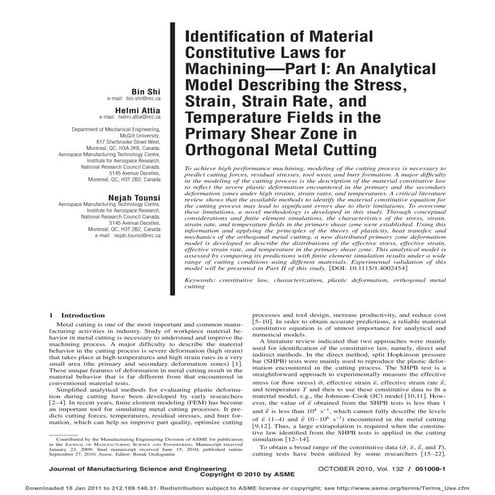 Identification of material constitutive laws for machining 1