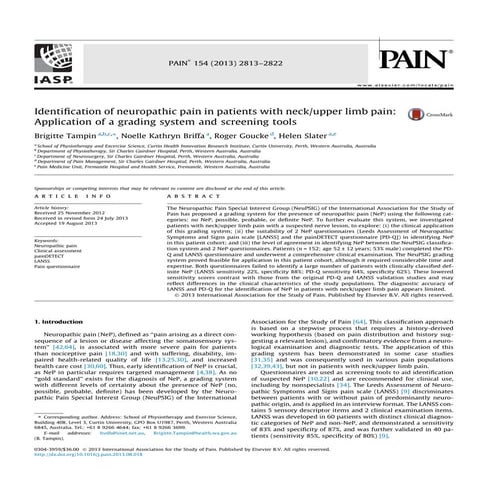 Identification of neuropathic pain in patients with neck upper limb ...