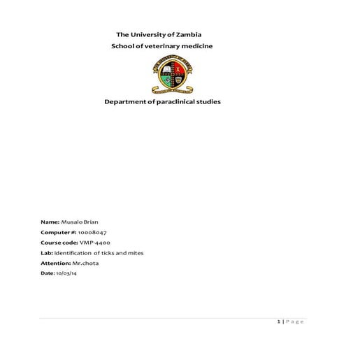 Identification of ticks and mites