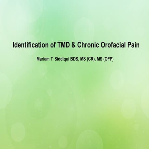 Identification of TMD & Chronic Orofacial Pain