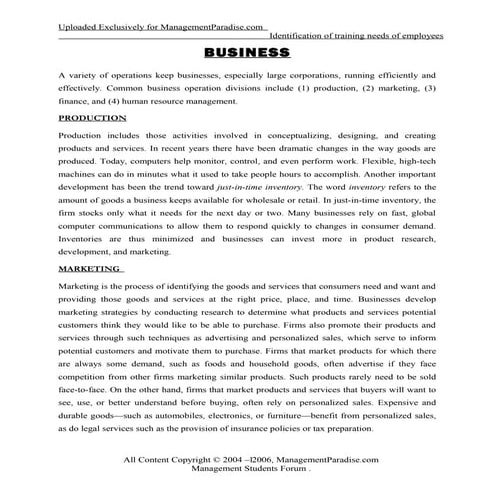 Identification of training needs