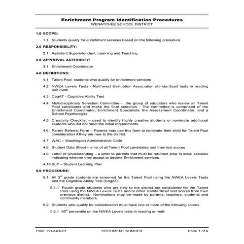 Identification procedures