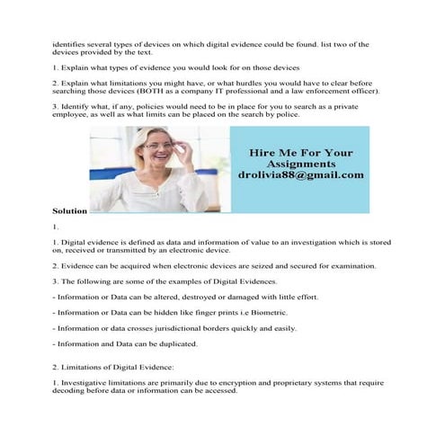 identifies several types of devices on which digital evidence could be.docx