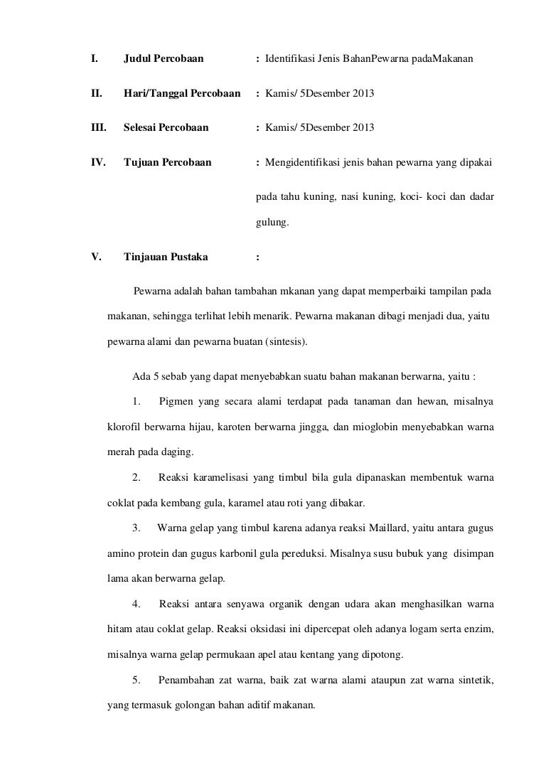 Identifikasi jenis zat pewarna makanan