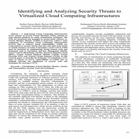 Identifying and analyzing security threats to virtualized cloud computing infrastructures