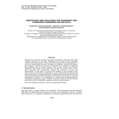 Identifying and analyzing the transient and permanent barriers for big data