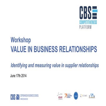 VALUE IN BUSINESS RELATIONSHIPS - Identifying and measuring value in supplier...