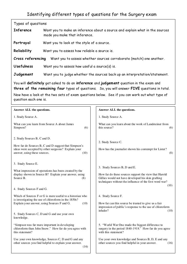 Identifying different surgery questions