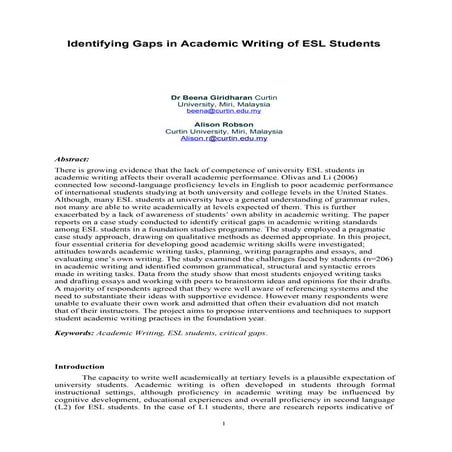 Identifying gaps in academic writing of esl students