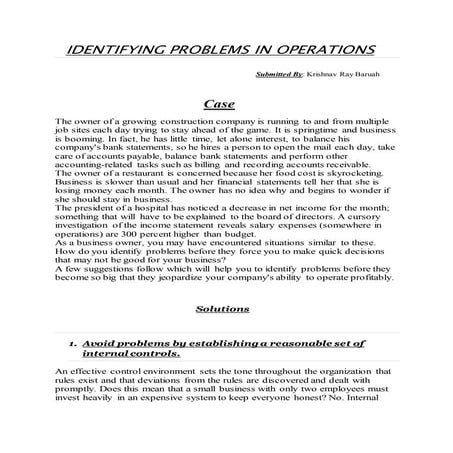 Identifying Problems in Operations