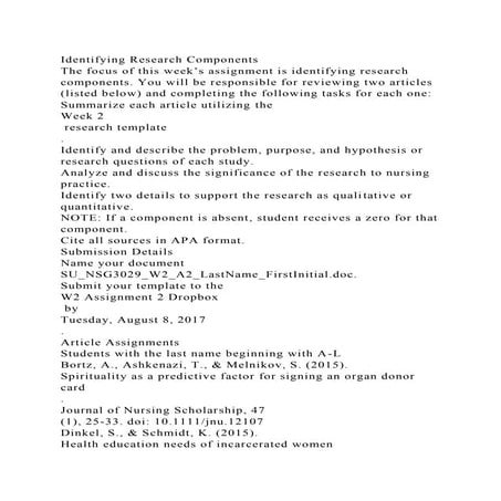 Identifying Research ComponentsThe focus of this week’s assignment.docx