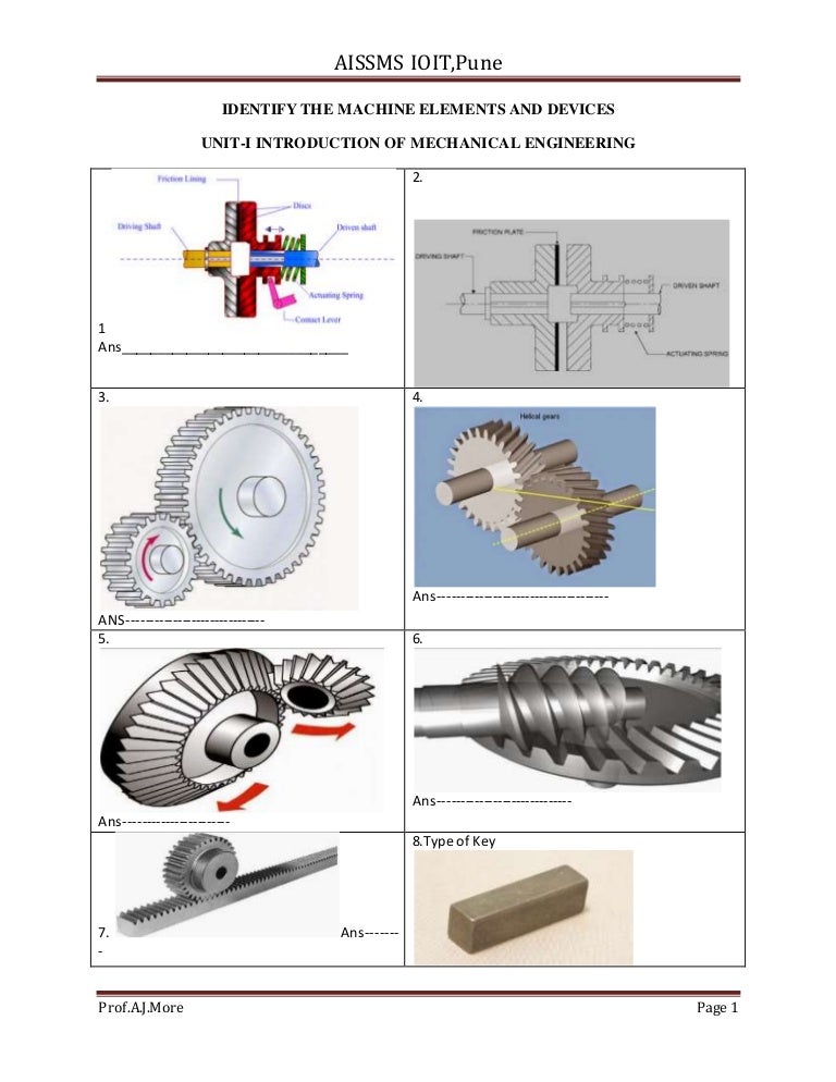Identify the machine elements and devices