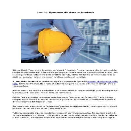 Identikit del preposto alla sicurezza
