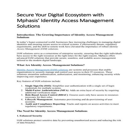 Secure Your Digital Ecosystem with Mphasis’ Identity Access Management Solutions