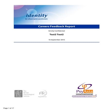 Identity Self-Perception Business Personality Questionnaire Careers Report