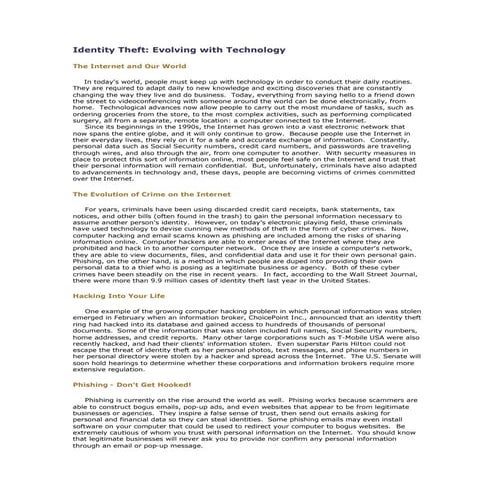 Identity Theft: Evolving with Technology
