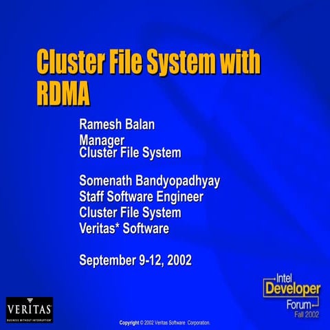 Paper on RDMA enabled Cluster FileSystem at Intel Developer Forum