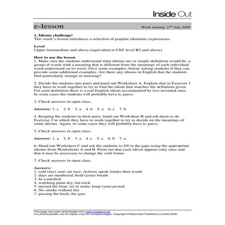 Idioms challenge 2 teacher's notes