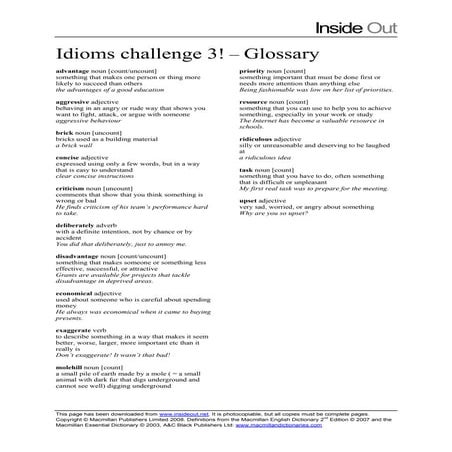 Idioms challenge 3 glossary
