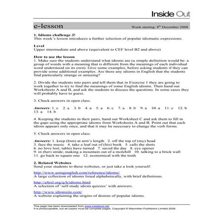 Idioms challenge 3 teacher's notes