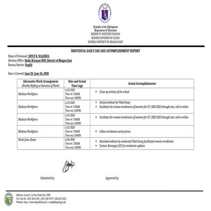 INDIVIDUAL DAILY LOG AND ACCOMPLISHMENT REPORT | DOCX