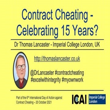 Contract Cheating - Celebrating 15 Years? Presentation for International Day ...