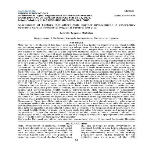 Assessment of Factors that affect male partner involvement in emergency obste...