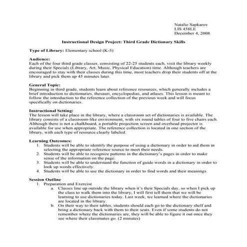 Instructional Design Project - Dictionary Skills | DOC