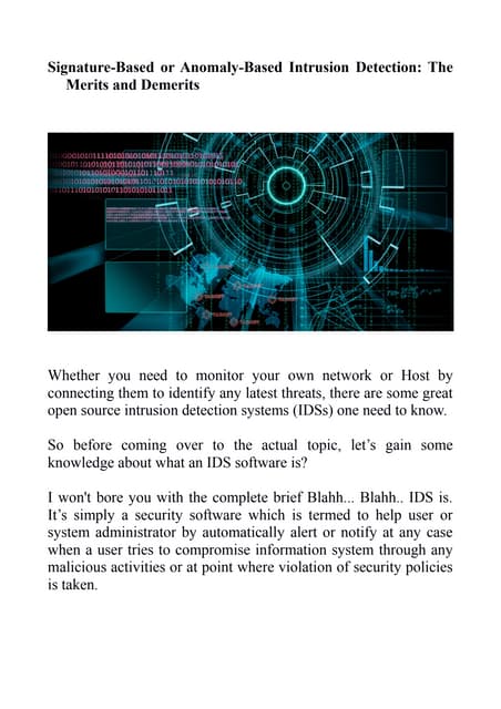 Signature-Based or Anomaly-Based Intrusion Detection: The Merits and Demerits