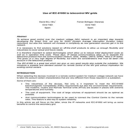 IEC61850: Use of IEC61850 to telecontrol MV grids (Article)