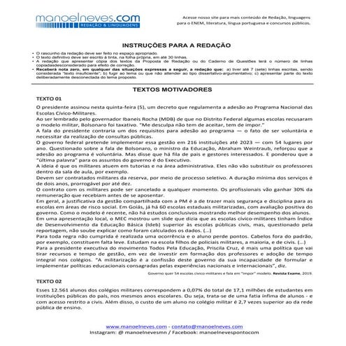 Proposta de redação: A implantação das escolas cívico-militares em debate
