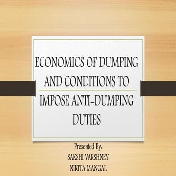 dumping and conditons for anti-dumping