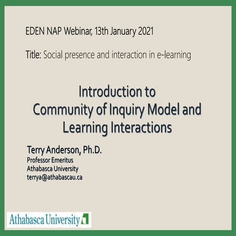 EDEN seminar introduction to Community of Inquiry Model