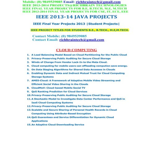Ieee 2013 2014 final year students me,mtech java project titles