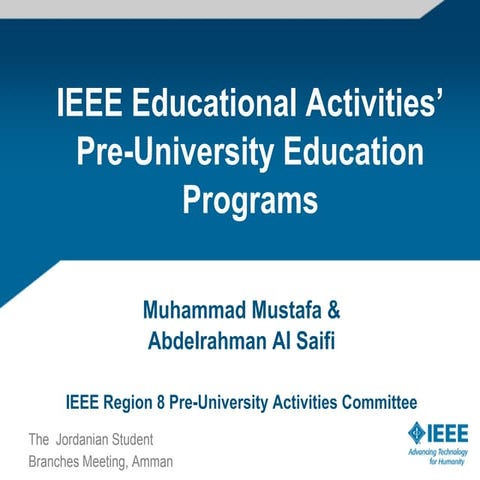 IEEE Educational Activities’ Pre-University Education Programs 