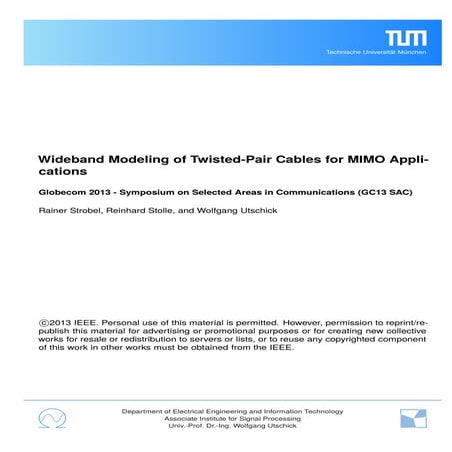 Wideband Modeling of Twisted-Pair Cables for MIMO Applications