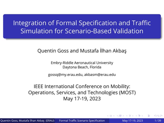 Integration of Formal Specification and Traffic Simulation for Scenario-Based...