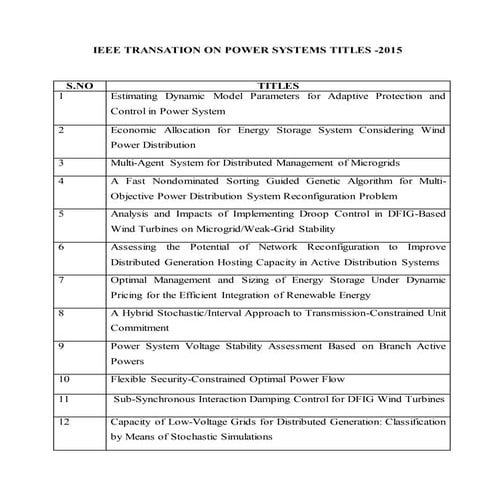 Ieee transation on power systems titles