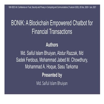 BONIK : A Blockchain Empowered Chatbot for Financial Transactions