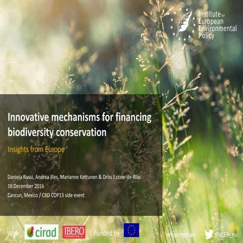 Innovative mechanisms for financing biodiversity conservation