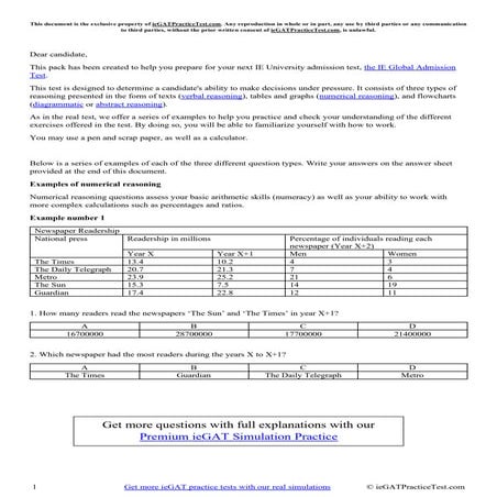 ieGAT Practice Test Sample Simulation For Free to Print | PDF
