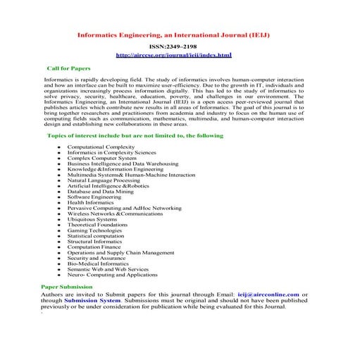 Submit Your Research Articles - Informatics Engineering, an International Journal (IEIJ)