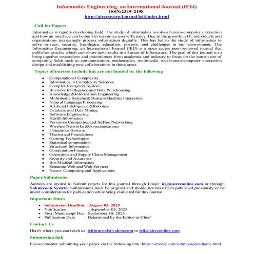 September Issue - Informatics Engineering, an International Journal ...