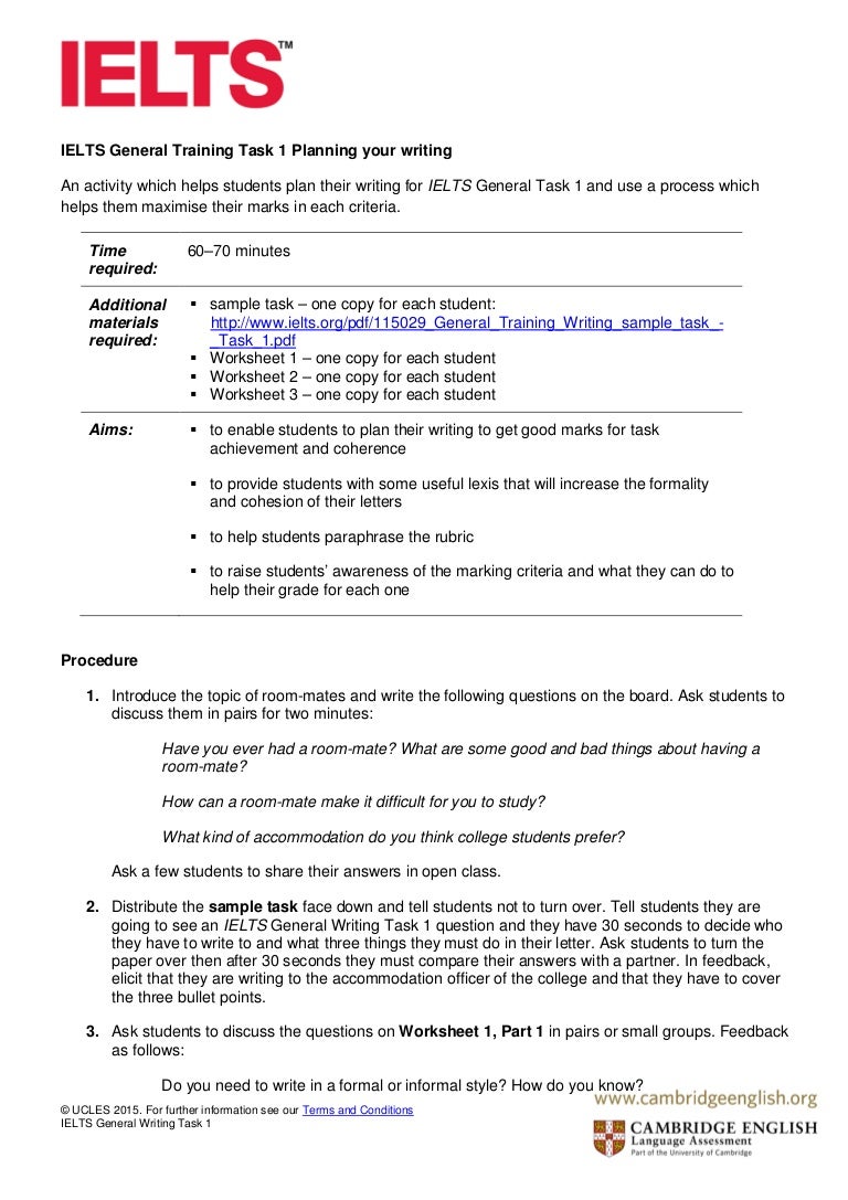 Ielts General Training Writing Task 1 Planning